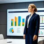 **

"A professional female economist giving a presentation on macroeconomic trends, standing in front of a large screen displaying charts and graphs, fully clothed in a modest business suit, modern conference room setting, professional lighting, safe for work, appropriate content, perfect anatomy, natural proportions, professional, high quality."

**