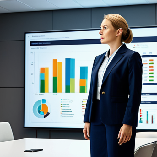 **

"A professional female economist giving a presentation on macroeconomic trends, standing in front of a large screen displaying charts and graphs, fully clothed in a modest business suit, modern conference room setting, professional lighting, safe for work, appropriate content, perfect anatomy, natural proportions, professional, high quality."

**