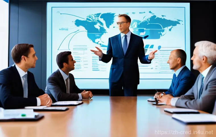 신용분석사 진출 가능한 금융 분야 - **Prompt:** A diverse group of financial professionals, aged 30s-40s, both male and female, in smart...
