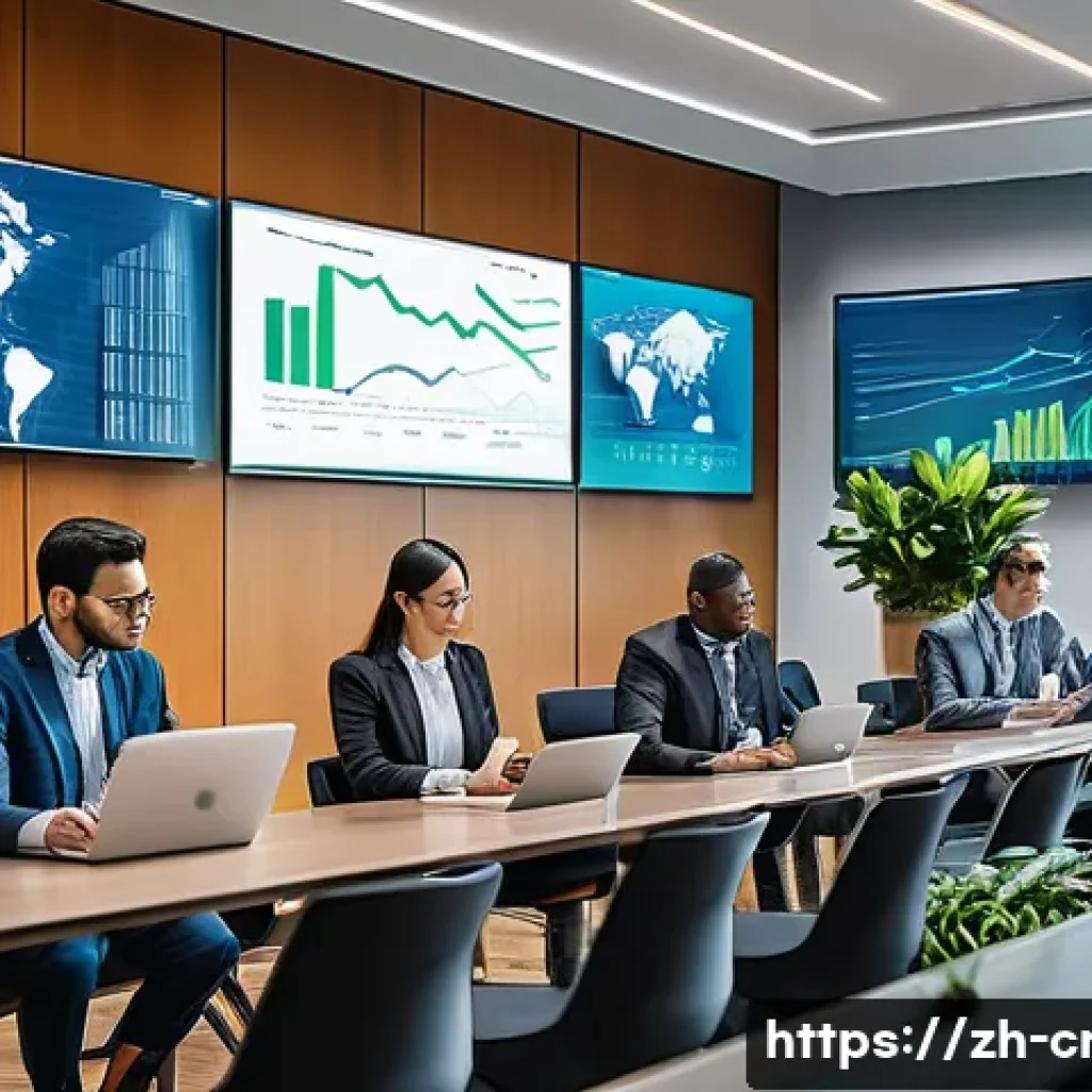 신용분석사 관련 컨퍼런스 및 세미나 - A modern conference room filled with diverse professionals attending a high-tech seminar on credit r...