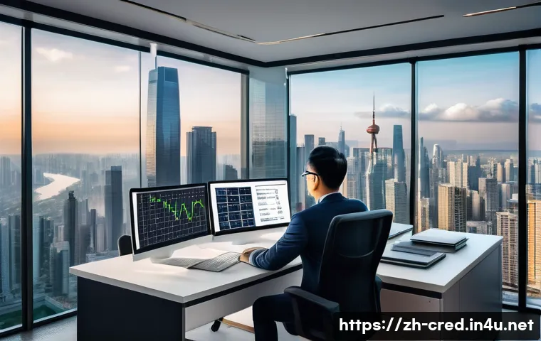 신용분석사와 부동산 금융의 연계성 - A modern office scene showcasing a professional credit analyst deeply engaged in financial risk asse...