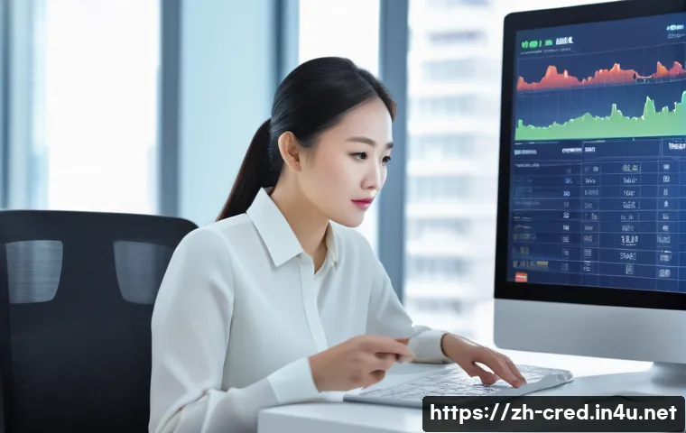 신용분석사 필수 강의 추천 - A modern financial analyst workspace scene showing a confident Chinese businesswoman in professional...
