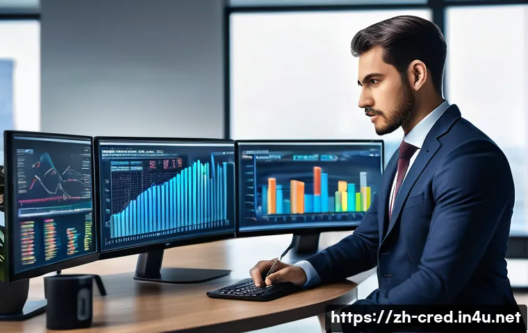 신용분석사 자격증의 가치 - A confident professional credit analyst in a modern financial office, dressed in business attire inc...