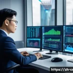 신용분석사 연봉 동향 2025 - A modern office scene showing a confident Chinese loan analyst in smart business attire, working at ...