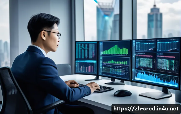 신용분석사 연봉 동향 2025 - A modern office scene showing a confident Chinese loan analyst in smart business attire, working at ...