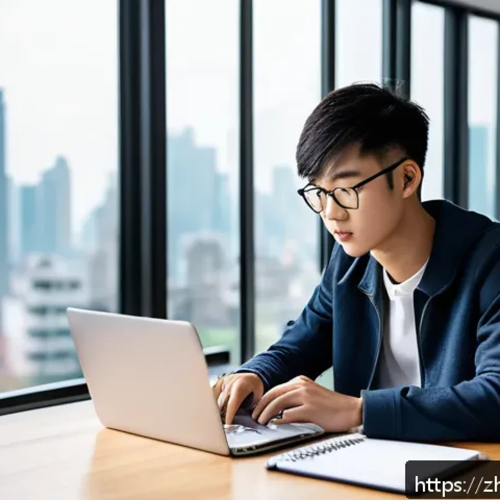 신용분석사 시험 학습 플랜 - A modern study room scene showcasing a young Chinese adult student sitting at a sleek wooden desk wi...