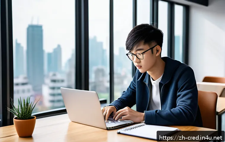 신용분석사 시험 학습 플랜 - A modern study room scene showcasing a young Chinese adult student sitting at a sleek wooden desk wi...